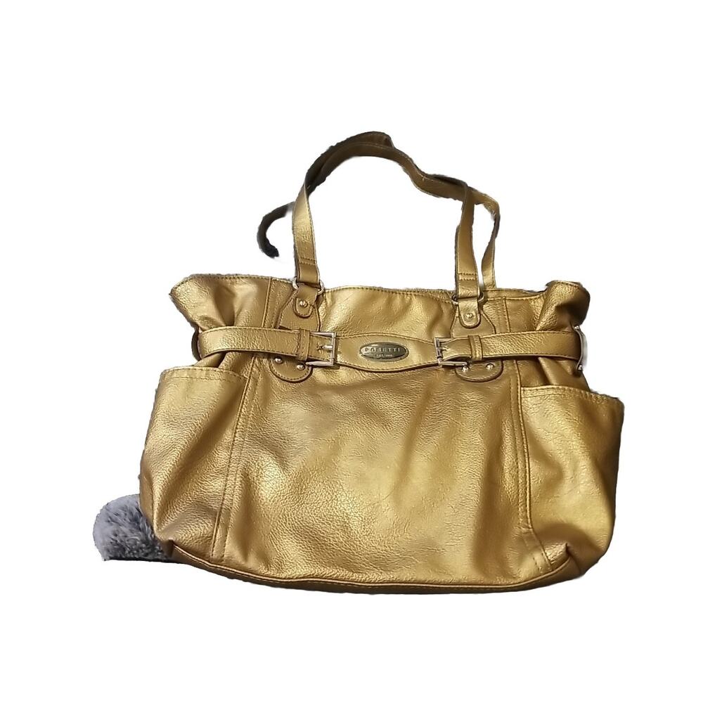 Vintage Rosetti Gold Shoulder Bag Purse Faux Leather Hobo Tote Multiple Pockets